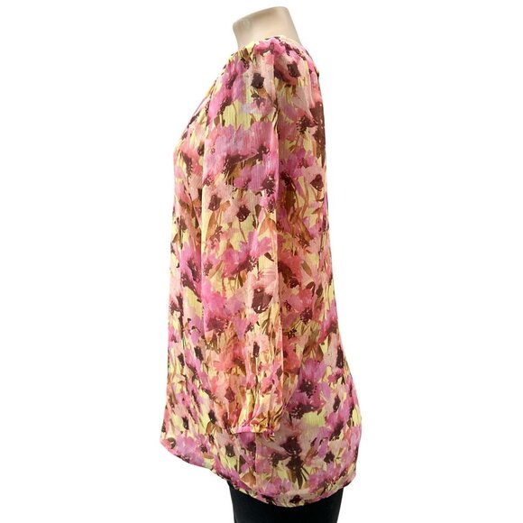 Sundance Silk Boho Floral 3/4 Sleeve V-Neck Tunic Top Watercolor Pink Women S - Picture 4 of 10